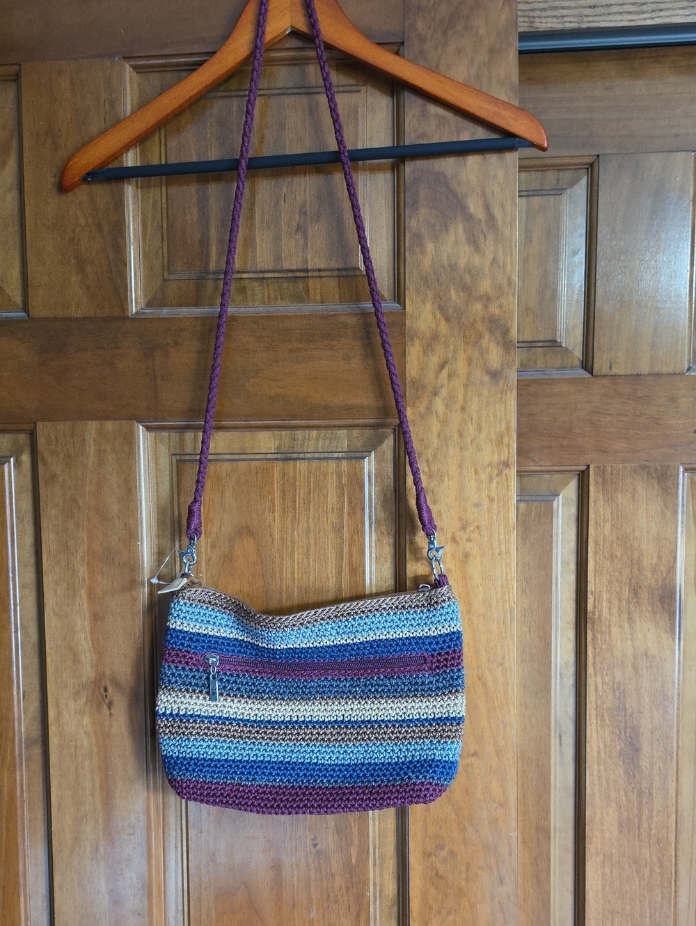 The Sak Handwoven Multicolor Stripe Crossbody with Purple Strap